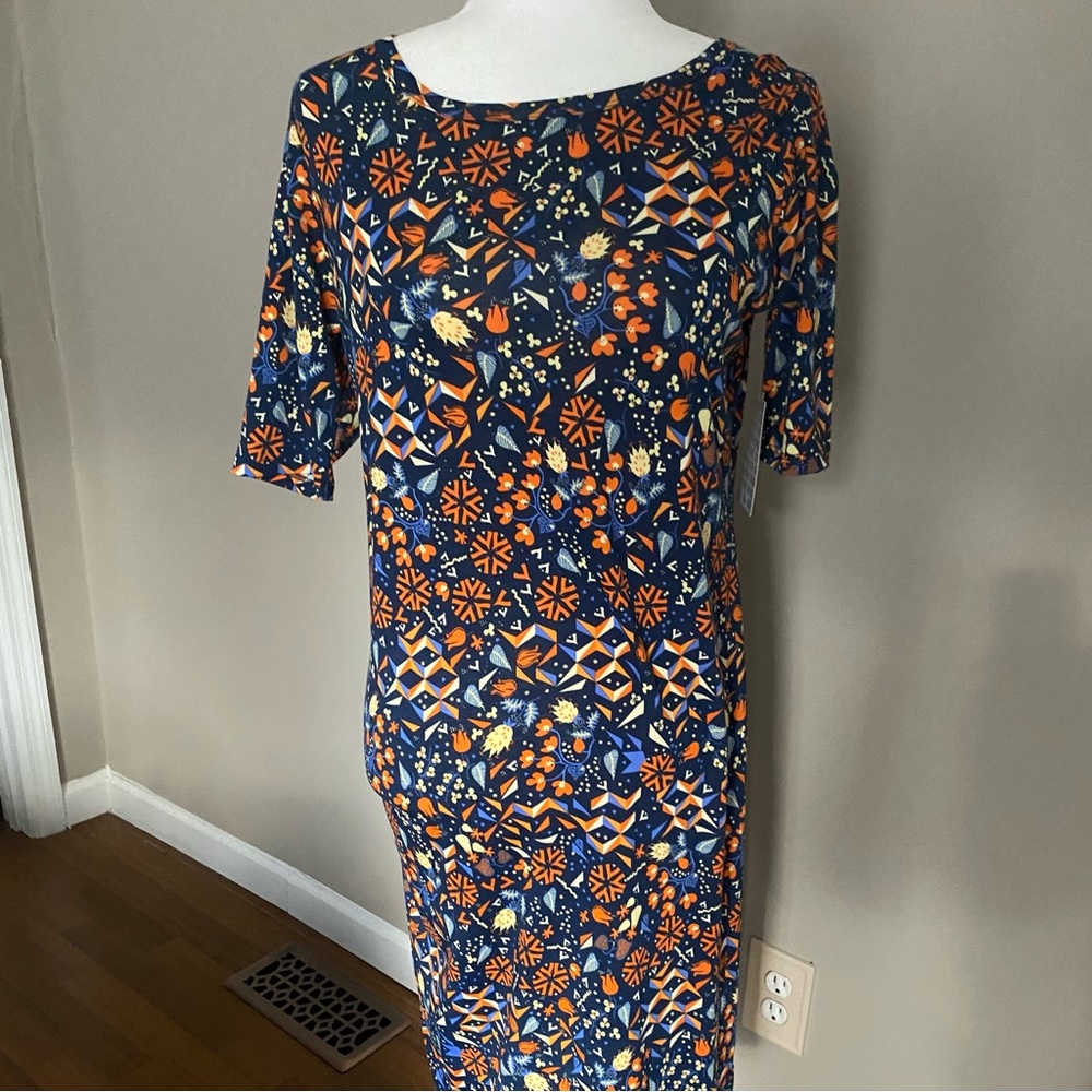 NWT XL Lularoe Blue Geometric Julia Dress